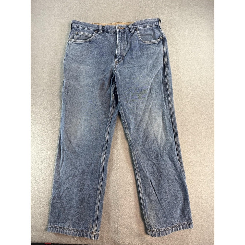 Duluth Trading Co Jeans Mens 36x30 Med Wash Blue Relaxed Straight Distressed